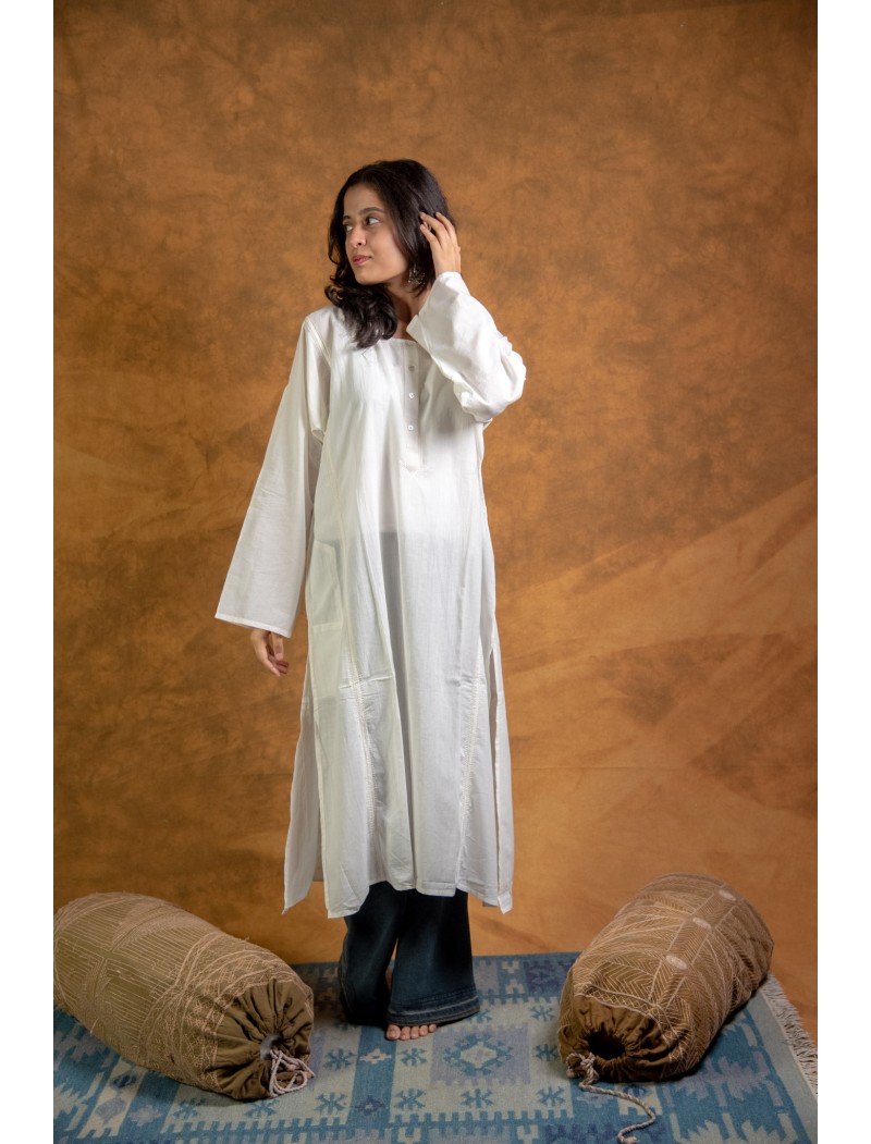 Chikankari Women Long Panel Kurta F/S Chikankari Women Long Panel Kurta F/S