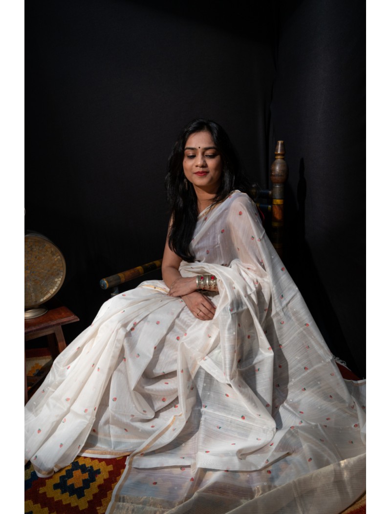 Off White Printed Chanderi Saree Off White Printed Chanderi Saree