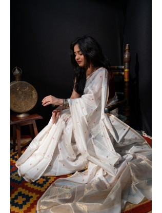Off White Printed Chanderi Saree