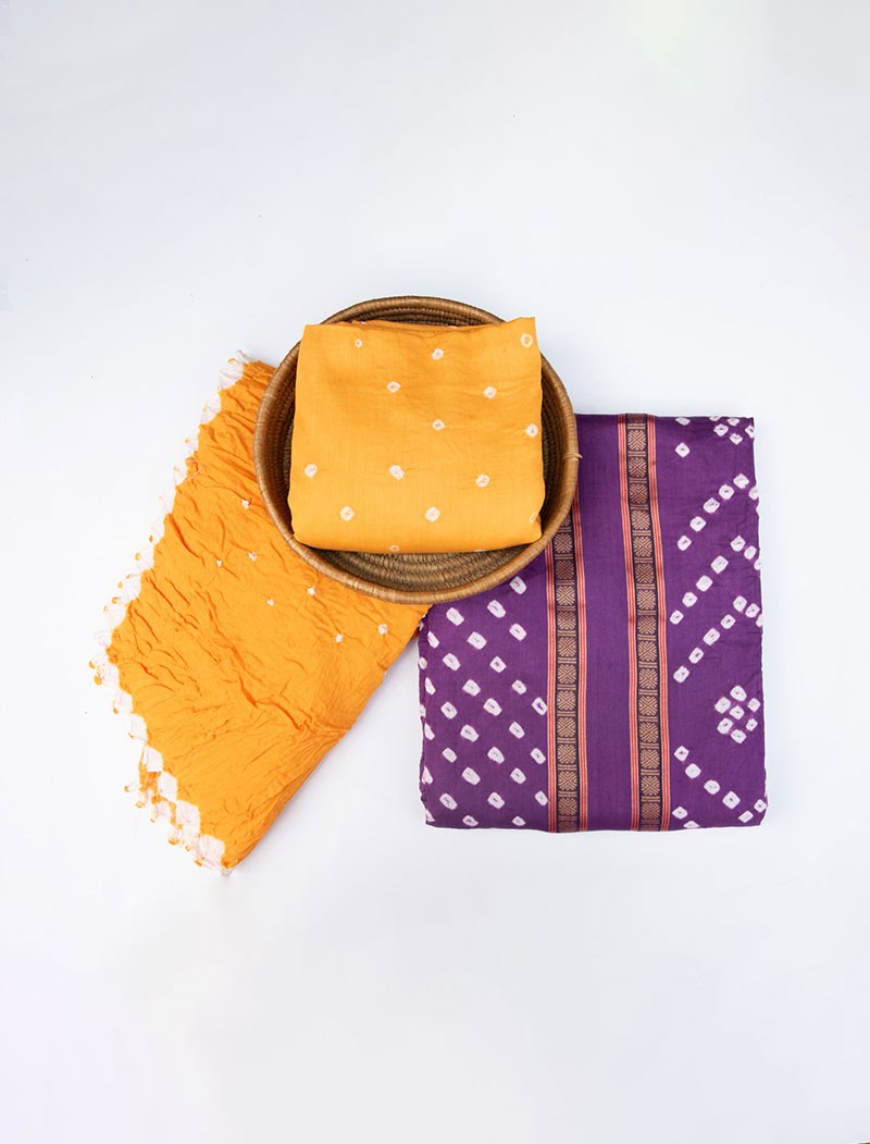 Bandhani Suit Set, Nazir Fabric in Traditional Tie-Dye Bandhani Suit Set, Nazir Fabric in Traditional Tie-Dye