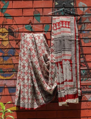 Saree, Bagh Hand Block Print from Madhya Pradesh | Sanatkada