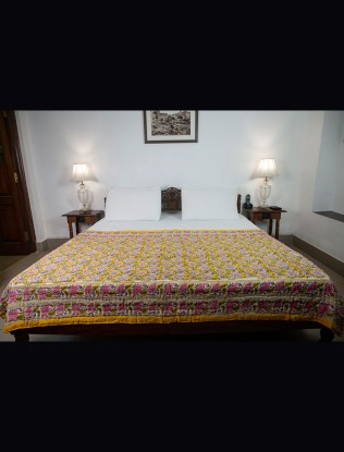 Quilt Single, Sanganeri Block Prints in Soft Cotton Elegance