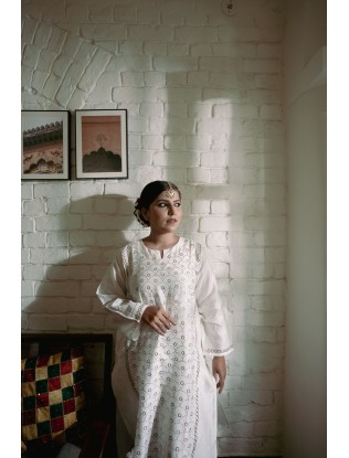 Women Long Panel Kurta with Mukaish Work