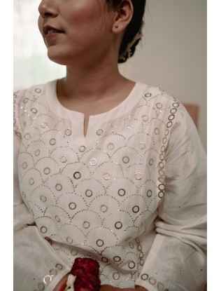 Women Long Panel Kurta with Mukaish Work