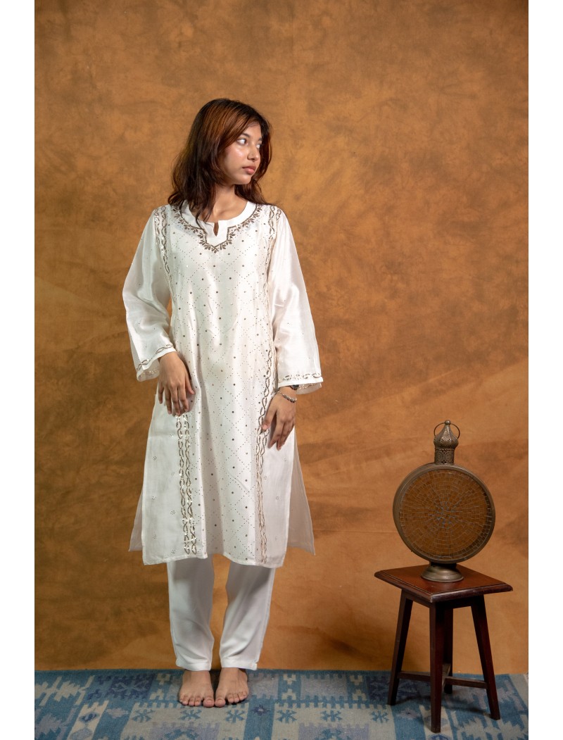 Women Long Panel Kurta with Mukaish Work Q/S Women Long Panel Kurta with Mukaish Work Q/S
