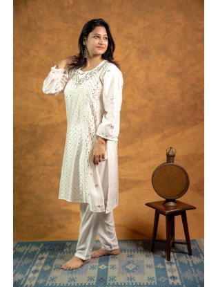 Women Long Panel Kurta with Mukaish Work Q/S