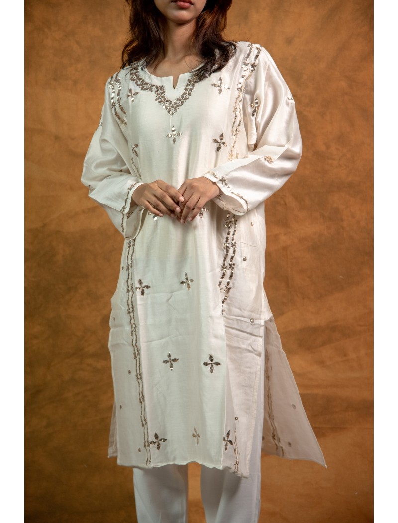 Women Long Panel Kurta with Mukaish Work Q/S Women Long Panel Kurta with Mukaish Work Q/S