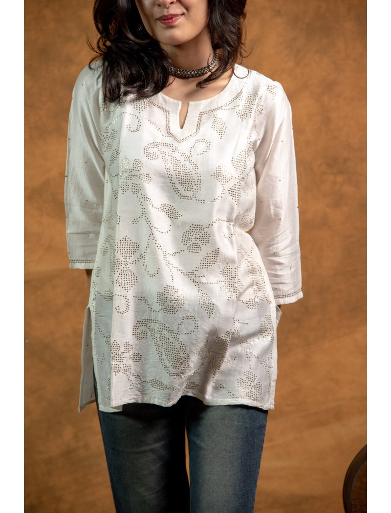 Women Top with Mukaish Work Q/S Women Top with Mukaish Work Q/S