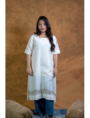 Women Long Panel Kurta with Mukaish Work H/S