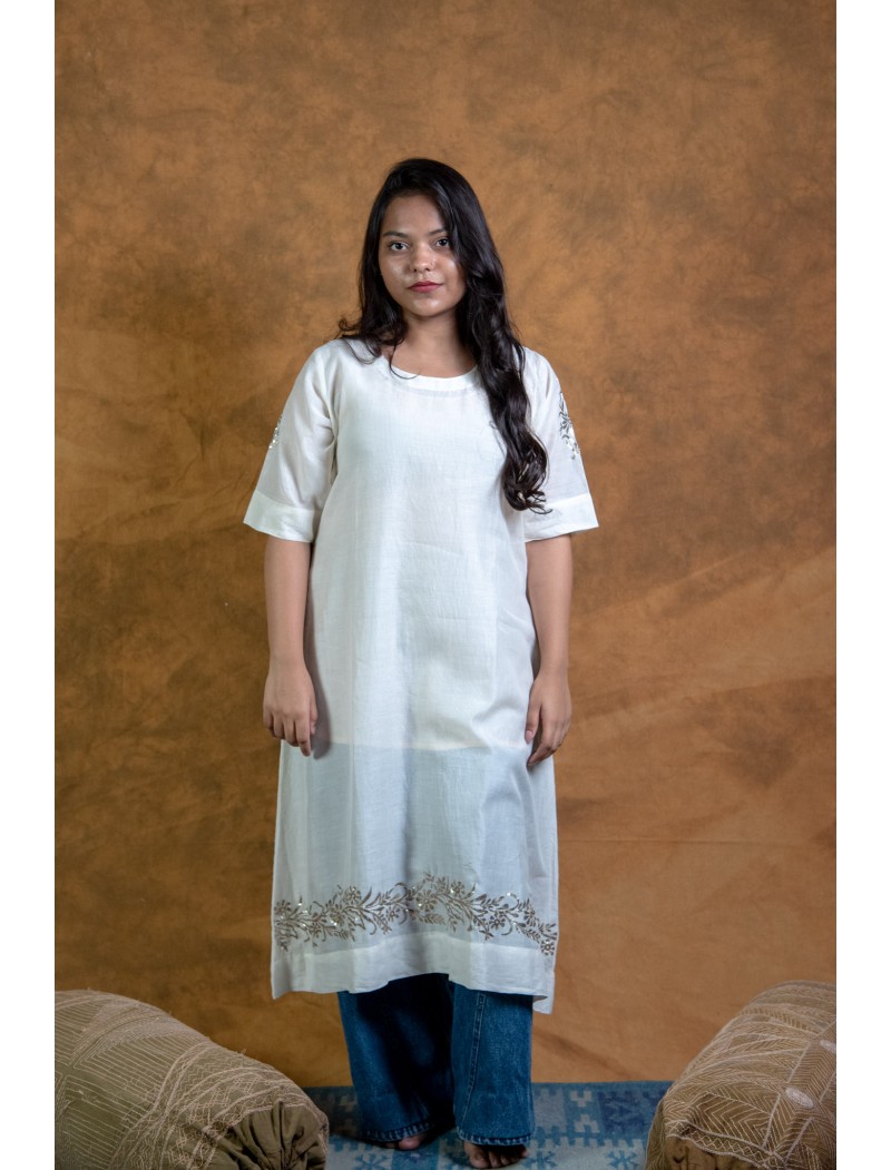 Women Long Panel Kurta with Mukaish Work H/S Women Long Panel Kurta with Mukaish Work H/S