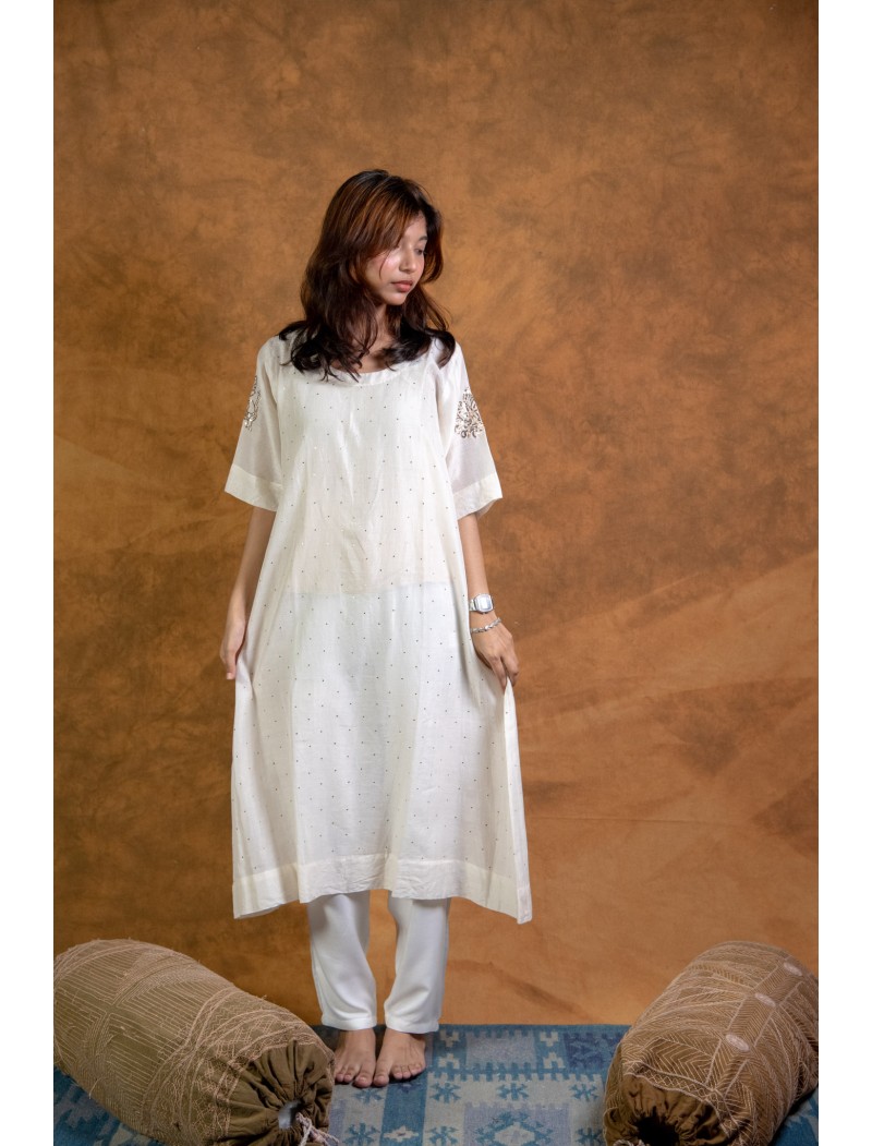 Women Long Panel Kurta with Mukaish Work H/S Women Long Panel Kurta with Mukaish Work H/S